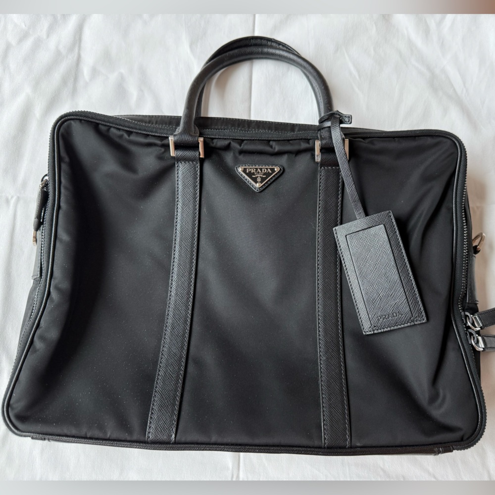 Prada Black Nylon/ Saffiano Leather Trim Computer Briefcase